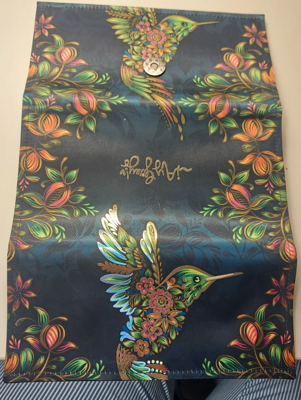 Ay Guey Humming Bird 8" Tri-fold Accordion Wallet Gold Foil Floral Mexican - Picture 7 of 12